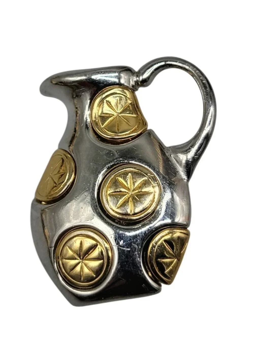 Liz Claiborne Brooch Lemonade Pitcher Silver Tone W/Yellow Lemons Signed LC